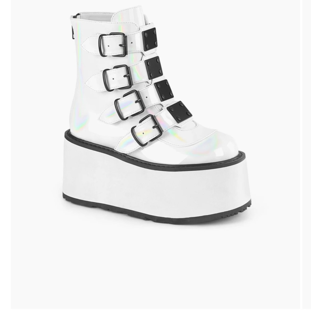White Platform Buckle Boots